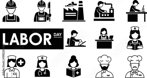 Labor Day themed vector graphics set with various workers and professionals  celebrating hard work and dedication