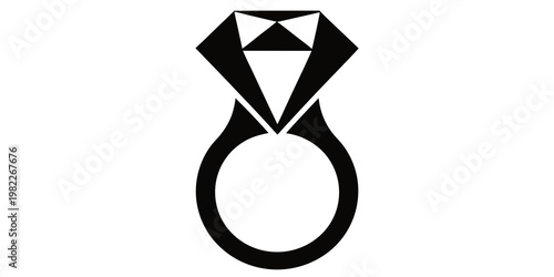 Stylized diamond ring illustration in black and white with engagement accessory gemstone precious brilliant isolated illustration silhouette romantic proposal marriage expensive minimalist