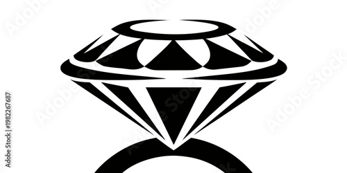 Close-up graphic illustration of a large diamond ring with gemstone accessory precious brilliant isolated illustration silhouette romantic proposal marriage expensive minimalist creative