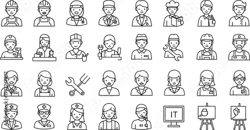 various people in different professions and occupations icons