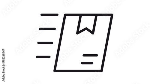Fast delivery package vector icon. Express shipping box symbol with motion lines representing speed. Minimalist black line illustration for logistics, e-commerce, and courier services.