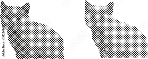 British Shorthair Kitten Portrait Silhouette with Halftone Dot Pattern