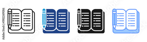 Open Book icon set multiple style collection