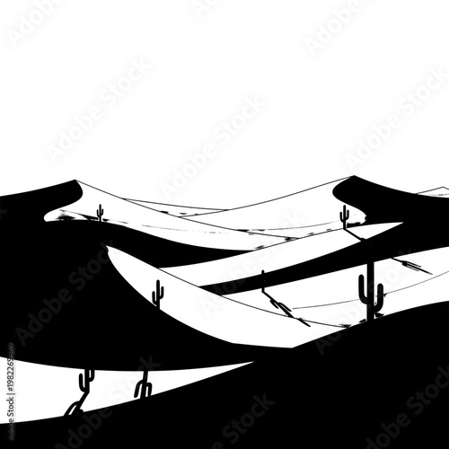 Black vector illustration of a man on a swing and fishing from a boat as a propeller airplane flight travels above in a sporty silhouette art design