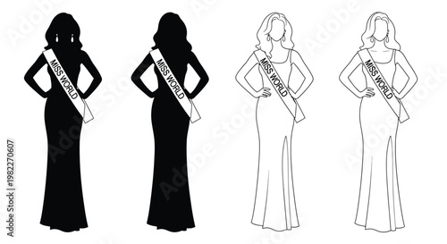 Four beauty pageant contestants in varying styles a striking silhouette