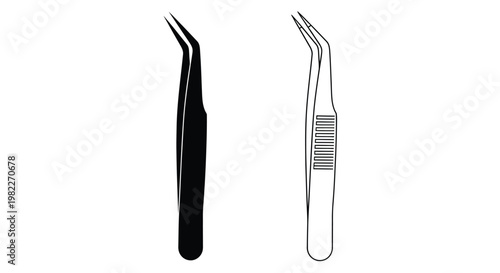 Two tweezers one solid black and one outlined presented as a silhouette
