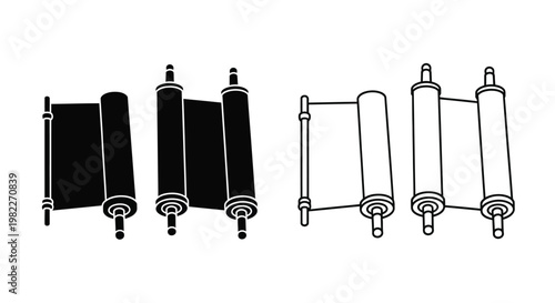 Ancient scrolls displayed in black and white a striking silhouette