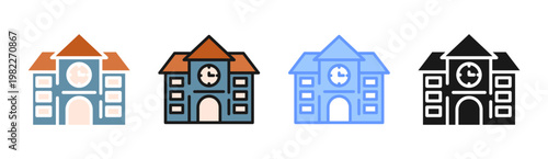 School Building icon set multiple style collection