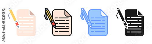 Writing Notes icon set multiple style collection