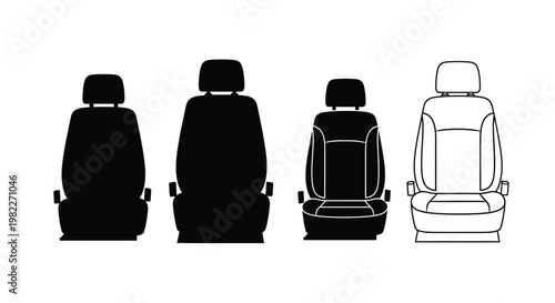Four car seats displayed in black and white a striking silhouette