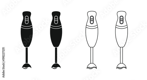 Four immersion blender illustrations showcase design variations a black silhouette