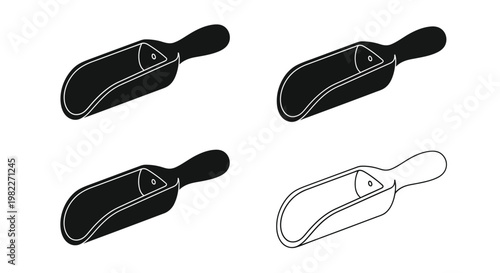 Four depictions of a scoop varying in fill and outline silhouette