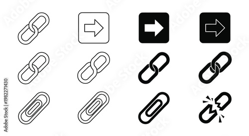 Various chain link icons displayed in different styles a dark silhouette