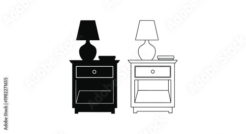 Two bedside tables with lamps a striking black and white silhouette