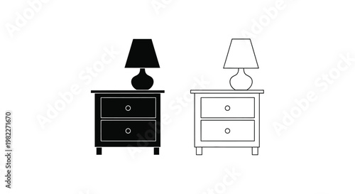 Two bedside tables with lamps depicted in a stark silhouette