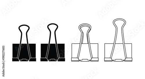 Four binder clips in varying styles a stark black silhouette