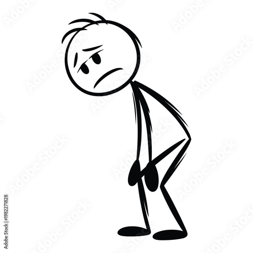 A simple black stick figure appears dejected and downcast exhibiting a somber posture silhouette