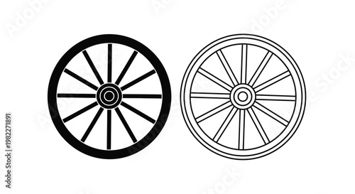 Two wagon wheels displayed in contrasting black and white silhouette