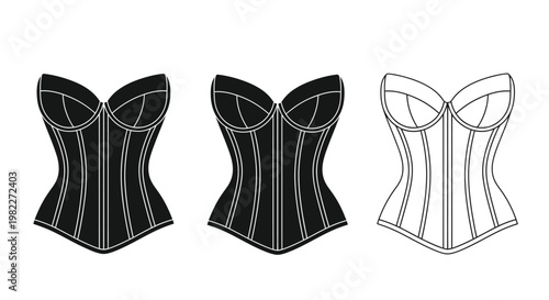 Three vintage corsets in varying shades a striking silhouette