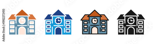 School Building icon set multiple style collection