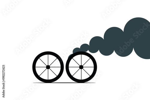 A simple graphic illustration of a bicycle with smoke coming out of it