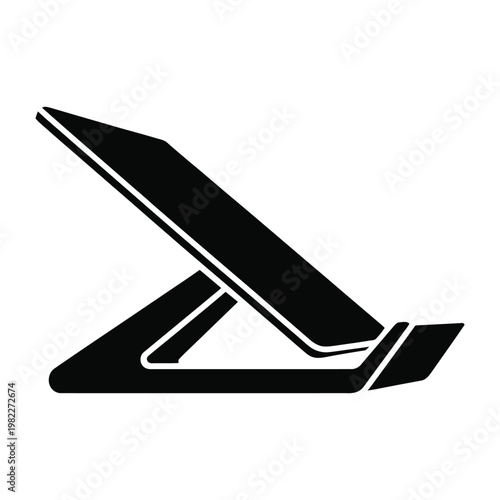 A sleek black laptop stand is displayed against a neutral background creating a striking silhouette