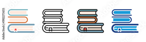 Study Books icon set multiple style collection