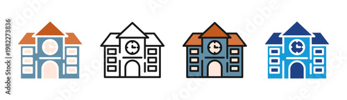 School Building icon set multiple style collection