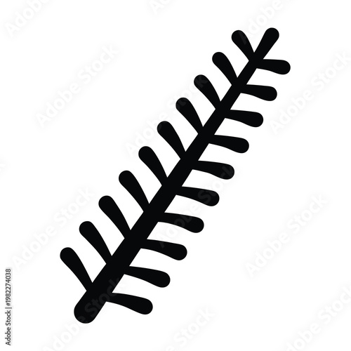 Stylized black silhouette of a pine branch with needles on a white background