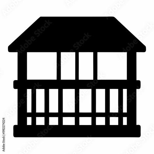 Black silhouette of a quaint gazebo structure with a peaked roof design