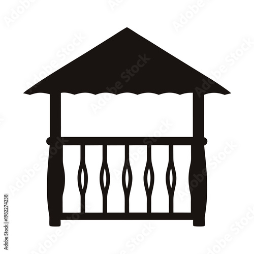A simple minimalist gazebo silhouette with a peaked roof and balustrade