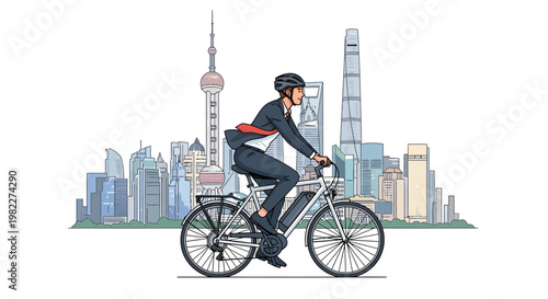 Cyclist riding bike in city, urban cycling, bike commute