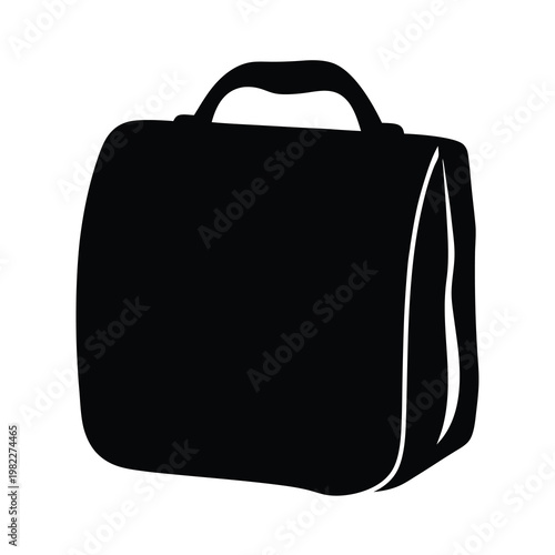 Black silhouette of a briefcase or handbag with curved handle isolated