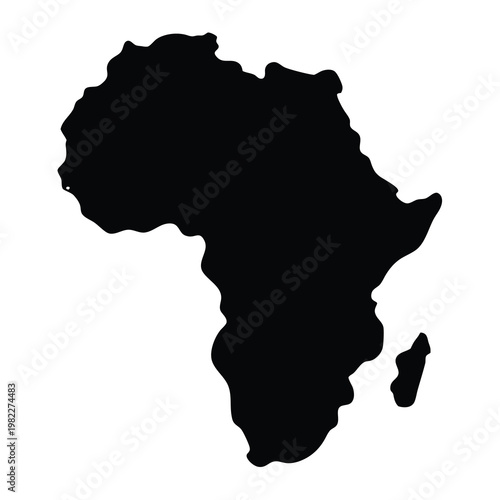 Black silhouette of the African continent on a clean white background, graphic