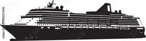 Cruise ship, ocean liner, black silhouette, vector illustration, travel, transportation, nautical