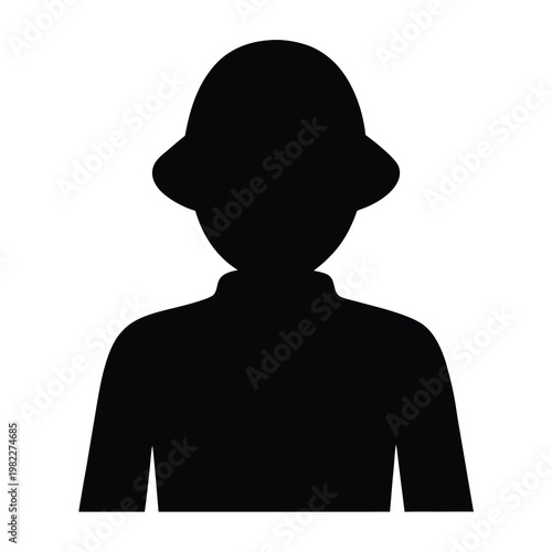 Silhouette of a person wearing a hat, showcasing upper body in black