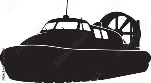 Black hovercraft, air cushion vehicle, hover boat, vector illustration