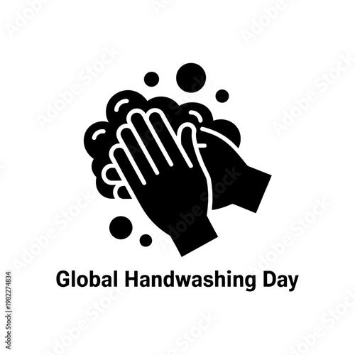 Global handwashing day vector icon with soapy water bubbles and cleaning motion.