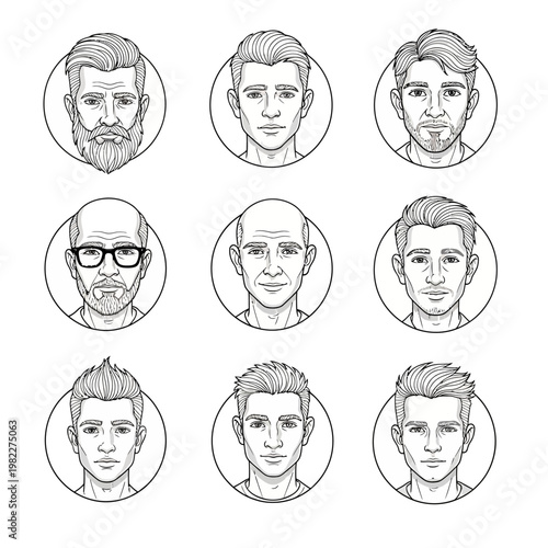 Diverse Male Portraits Collection: Various Hairstyles, Beards, Ages