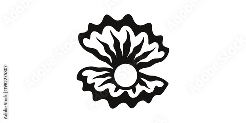 Open oyster shell with a pearl inside symbol treasure illustration clamshell precious valuable ornament minimalist abstract silhouette wildlife underwater creature isolated iconography