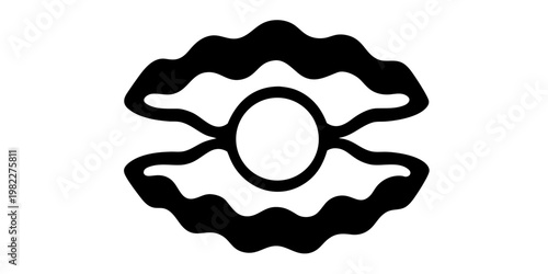 Minimalist open oyster shell graphic icon with centered pearl treasure illustration clamshell precious valuable ornament minimalist abstract silhouette wildlife underwater creature