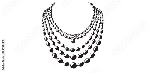 Multi-strand beaded necklace graphic illustration design with necklace accessory illustration ornament isolated feminine wearable elements composition adornment sophisticated statement