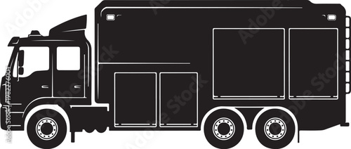 Black truck, food truck, vehicle icon, transportation illustration, food trailer