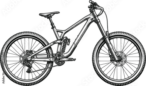 Mountain bike vector illustration professional downhill mtb bicycle with full suspension frame off road sports equipment for cycling adventure outdoor lifestyle