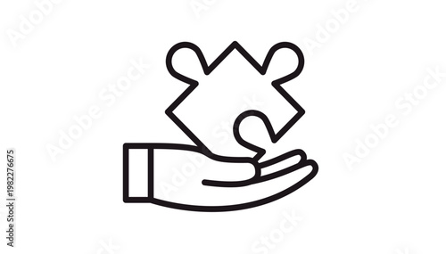 Tableau sur toile Hand holding a jigsaw puzzle piece vector icon, symbol of solution, problem solving, business strategy, support, and teamwork