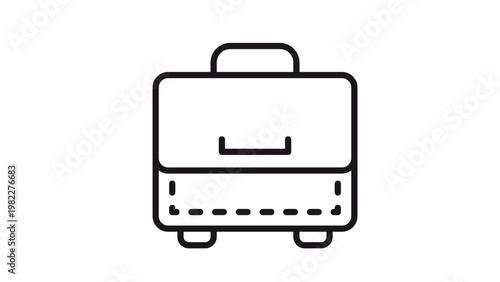 Professional business briefcase vector icon illustration featuring a minimalist black line design with a handle, latch, and protective feet, ideal for corporate, office, and travel concepts.