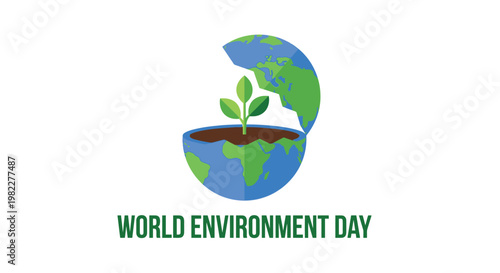 A seedling grows from the earth within a cracked globe representing world environment day