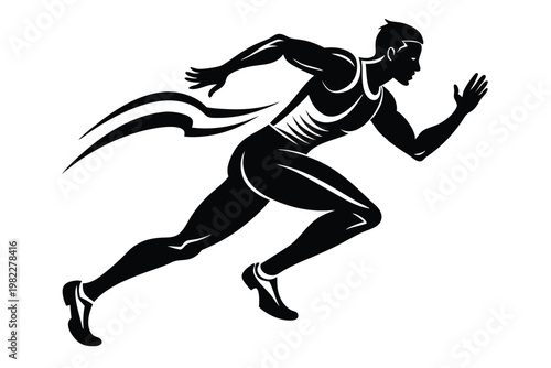 athlete runner silhouette line art vector illustration with a white background