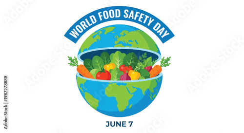 World food safety day illustration featuring a globe with produce