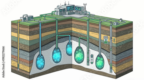 Geothermal energy storage concept illustration.